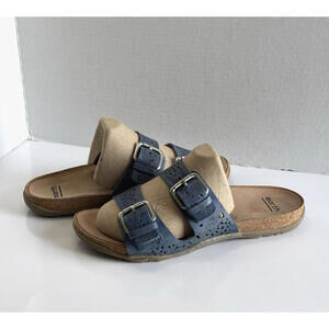 Earth Perforated Sand Antigua Slide Sandals Women's Size 9M Blue Leather Comfort